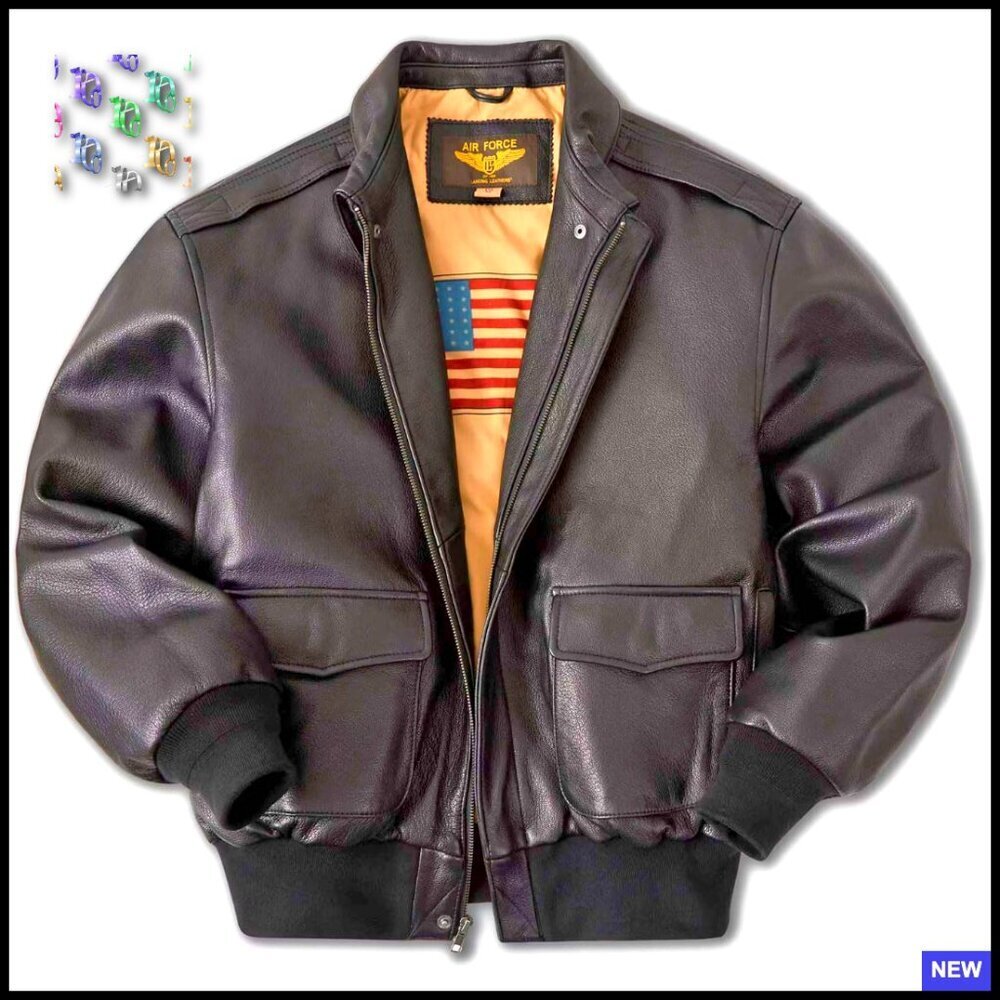 Classic A2 Leather Bomber Jacket Retro Military Flight Style Ribbed Cuffs